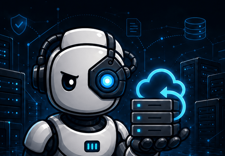 Borg Backup Server mascot — a robot holding a backed-up server stack